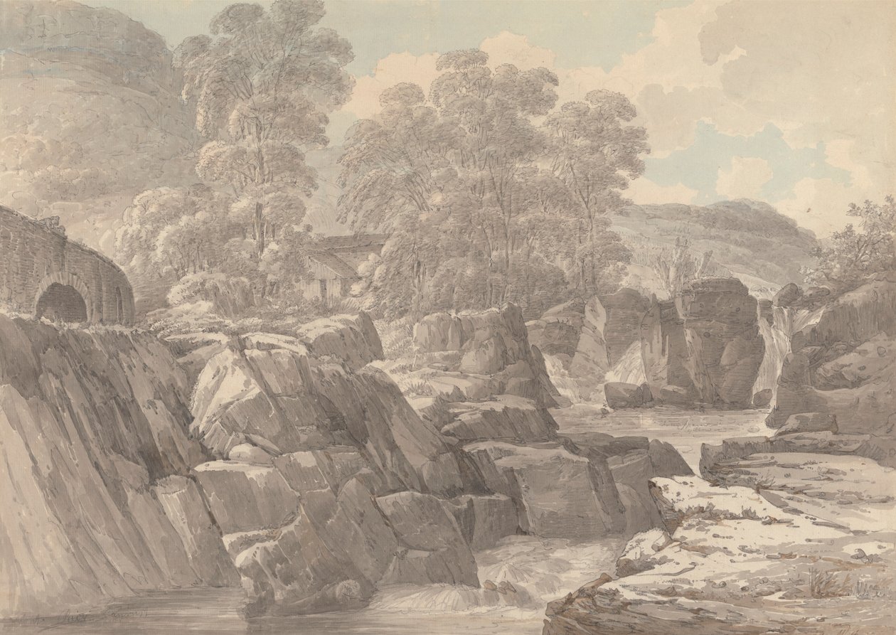 Pont-y-Pair vid floden Llugwy nära Betws-y-Coed, Denbigh av John Webber