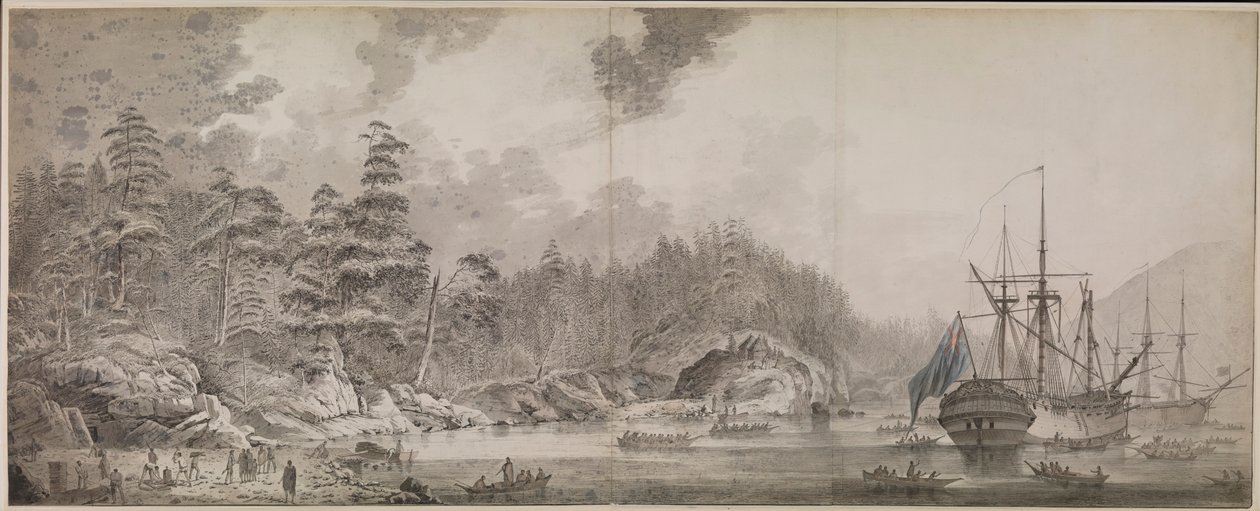 "Resolution" och "Discovery" i Ship Cove, Nootka Sound av John Webber