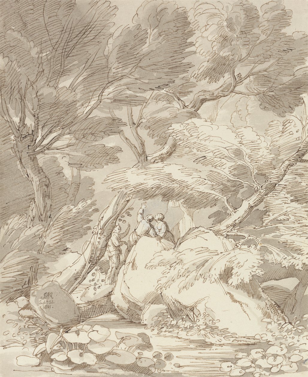 Figurer på en Rocky River Bank i Canonteign, Devon av John White Abbott