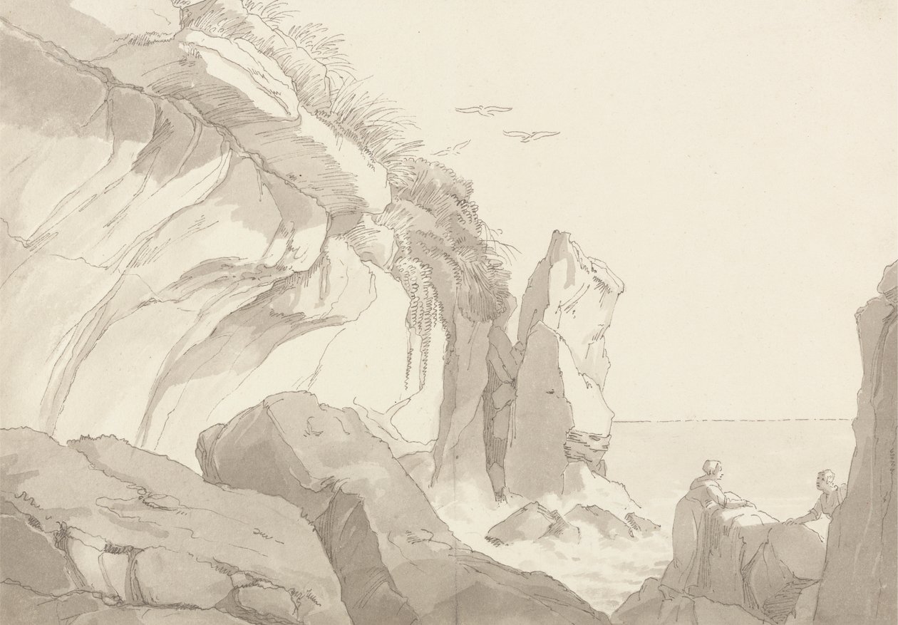 The Warren Near Exmouth, Devon: Figurer on Rocks at the Sea