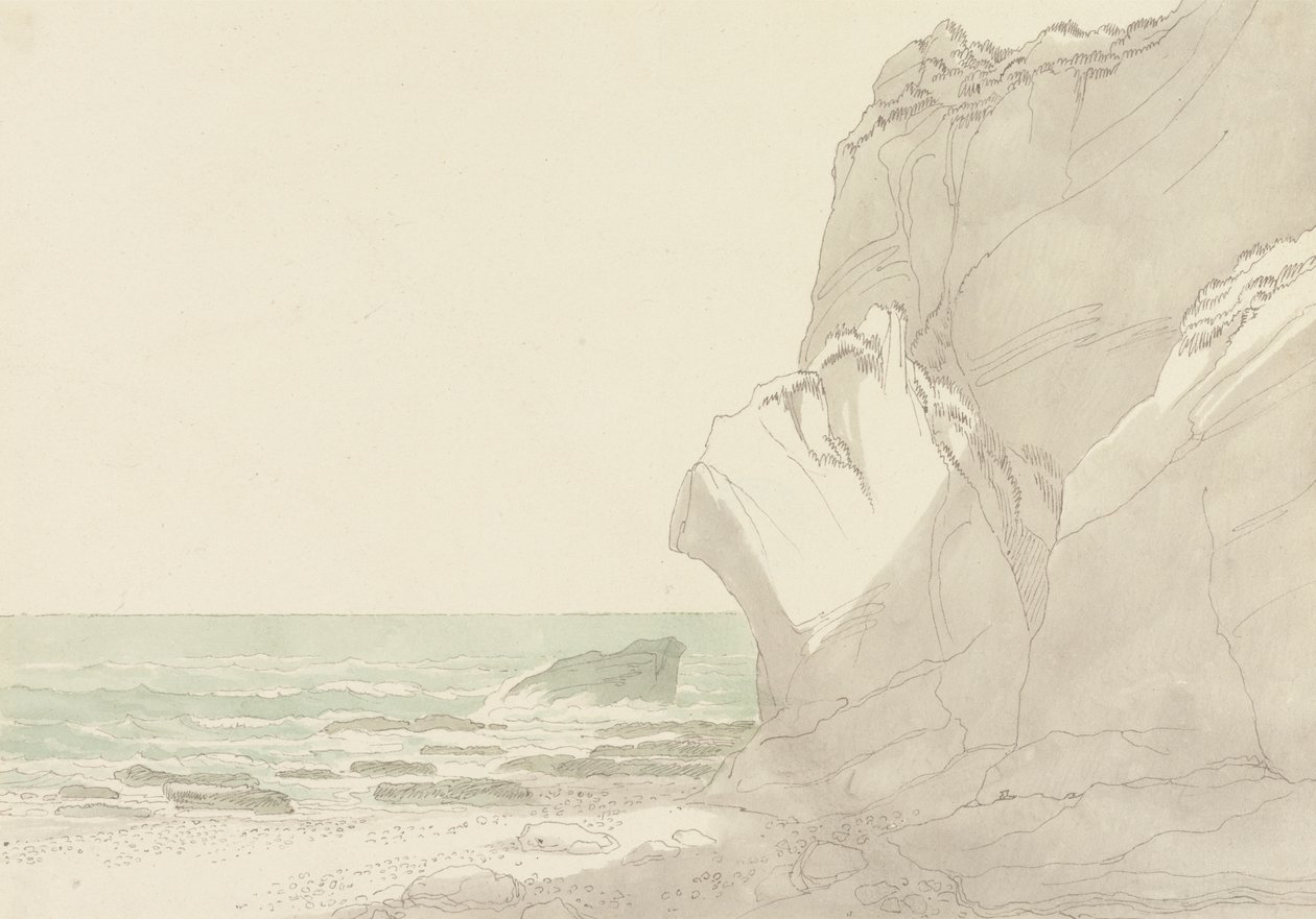 The Warren nära Exmouth, Devon: Steep Cliffs Rising at Right, Sea and Rocky Shore till vänster av John White Abbott