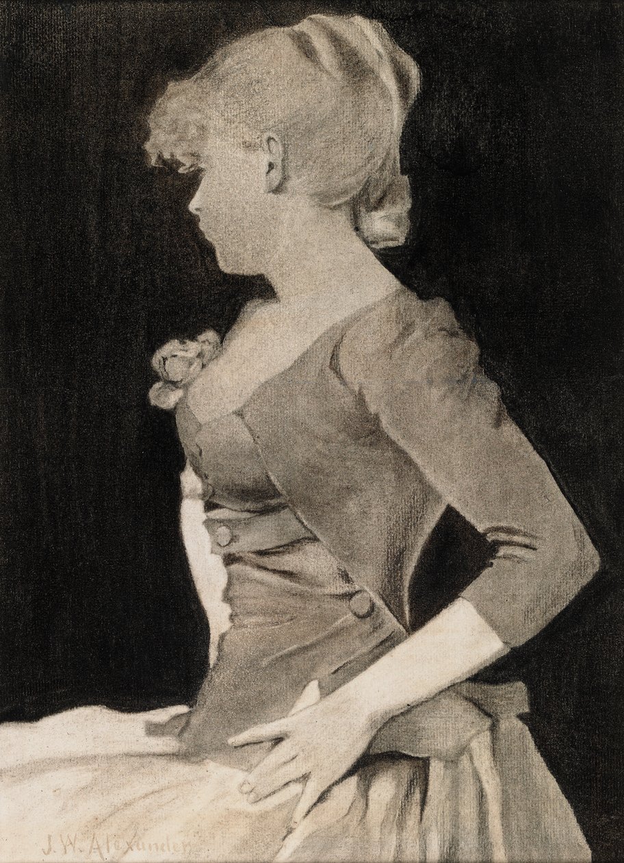 "Silhuett av en ung flicka" av John White Alexander, träkol av John White Alexander
