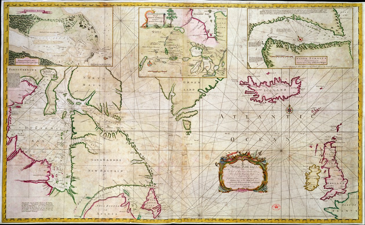 Karta över hav och sund som visar möjligheten för en nordvästpassage mellan Hudson Bay och Sydsjön av John Wigate