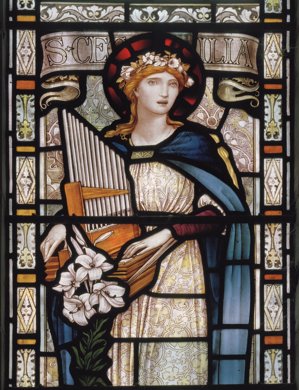 St Cecilia, 1890 (målat glas) av John William Brown
