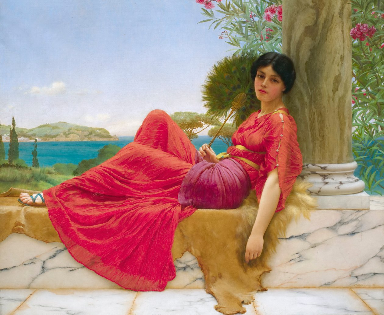 Luta sig mot en pelare, av John William Godward av John William Godward
