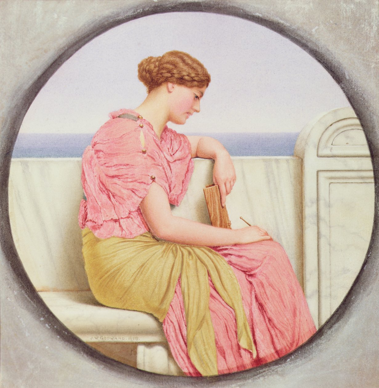 Reflektioner, 1918 (wc på papper) av John William Godward