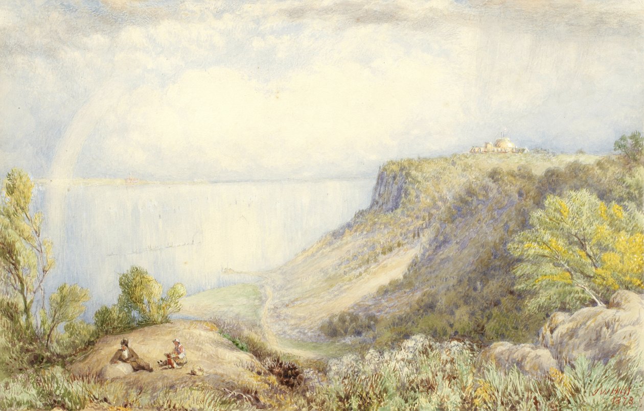 Utsikt över Hudsonfloden från Palisades, New York, med regnbåge, 1873 Akvarell, grafit och en del gouache på papper, lagt på kartong av John William Hill