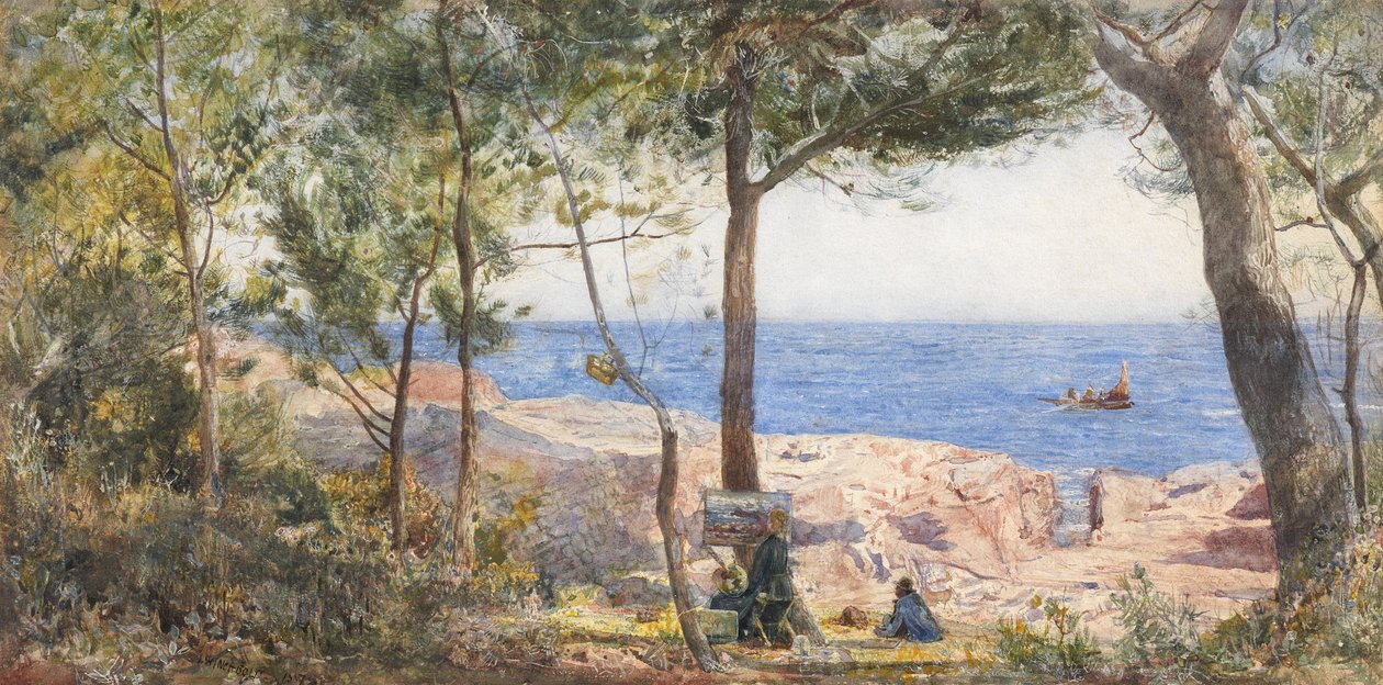 An Artist Painting by the Sea, 1887 (wc & kroppsfärg på papper) av John William Inchbold