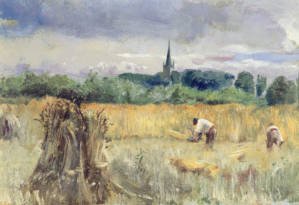 Harvest Field, Stratford-upon-Avon (olja på duk) av John William Inchbold