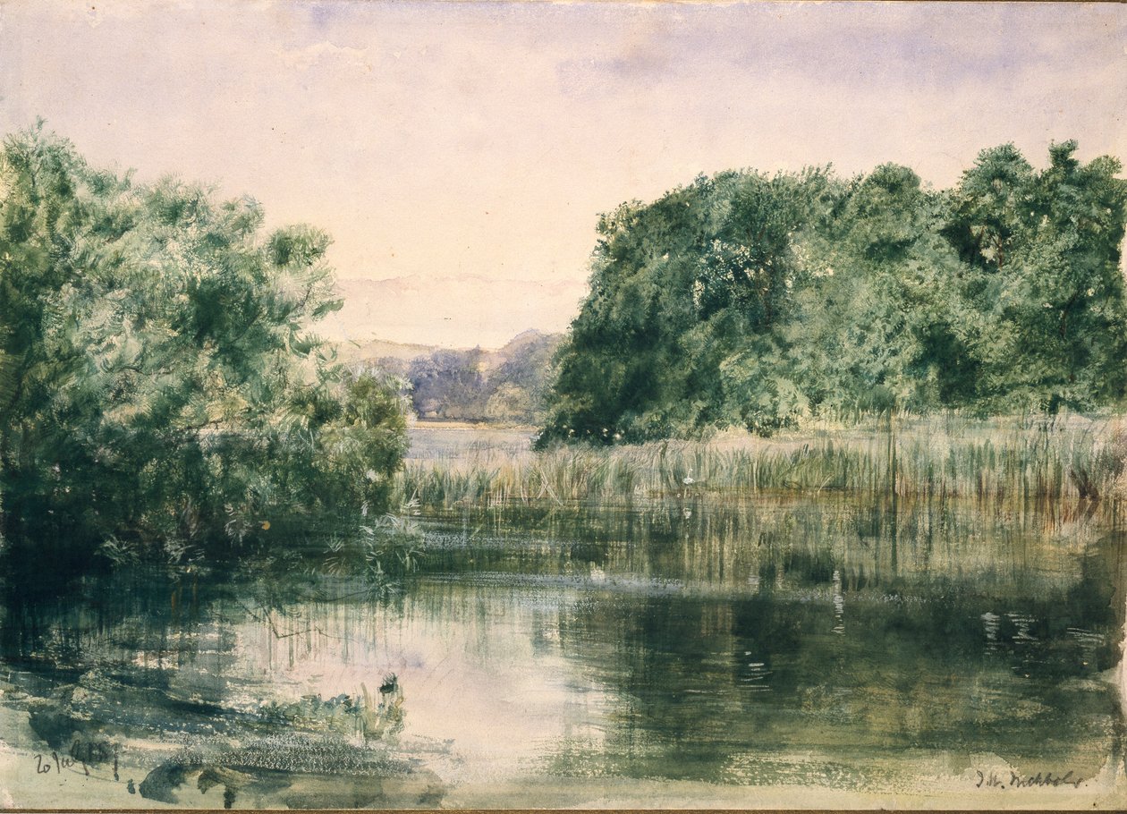 Utsikt över en sjö med träd, 1857 av John William Inchbold