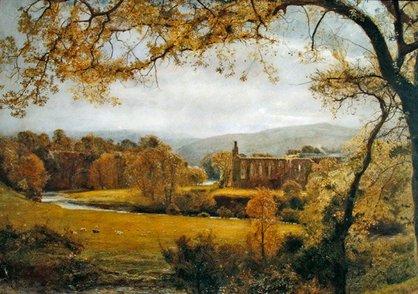Bolton Abbey, Wharfedale (olja på duk) av John William North