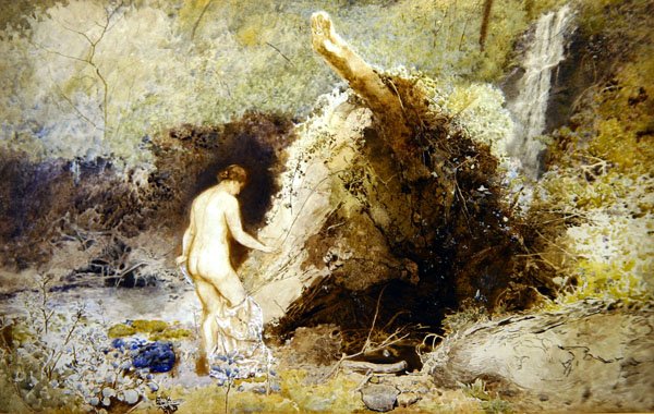 Landskap med figurbadning av John William North