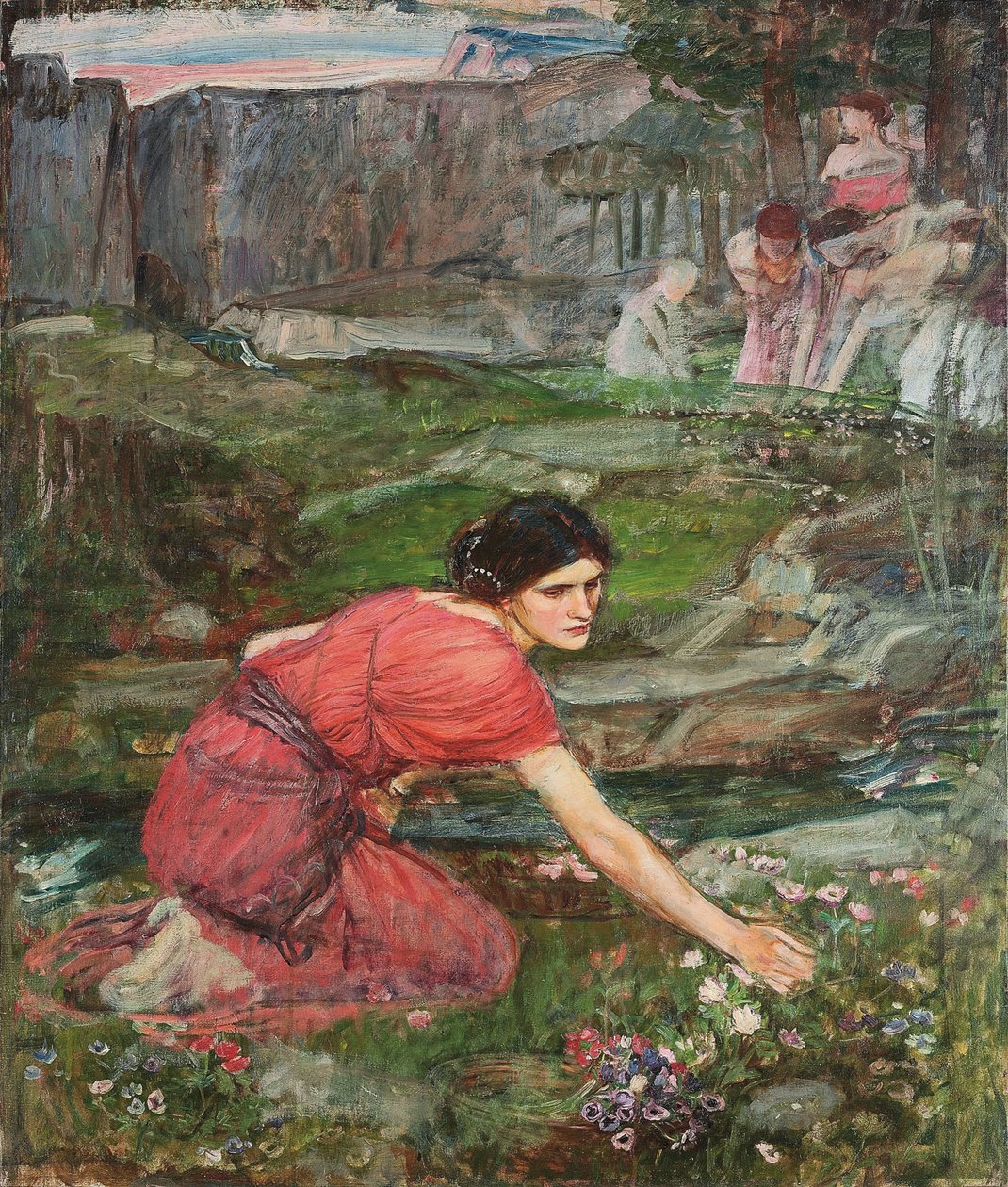 A Study: Maidens Picking Flowers by a Stream, ca. 1909-1914 av John William Waterhouse