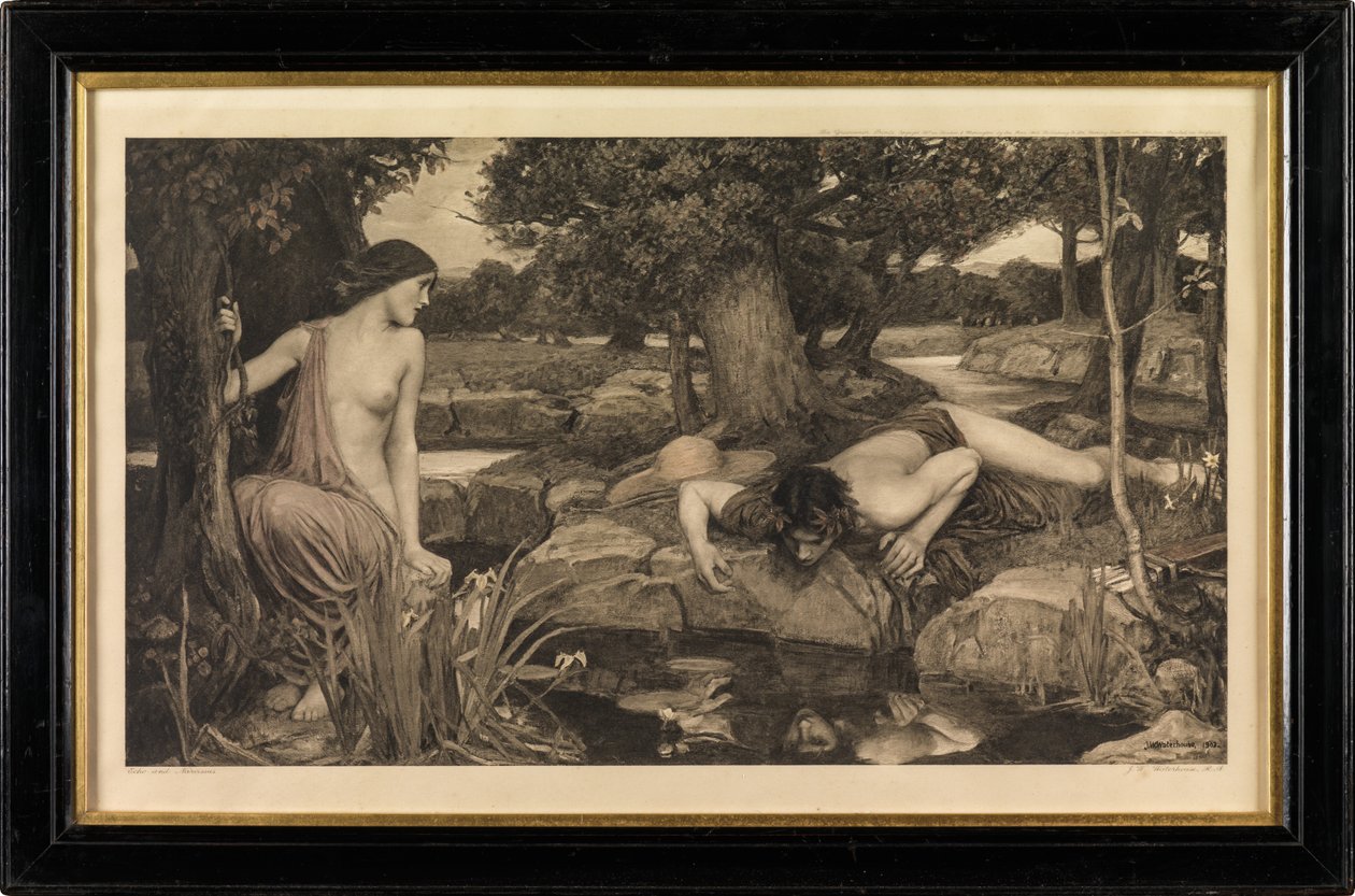 Eko och narcissus (fotogravyr) av John William Waterhouse