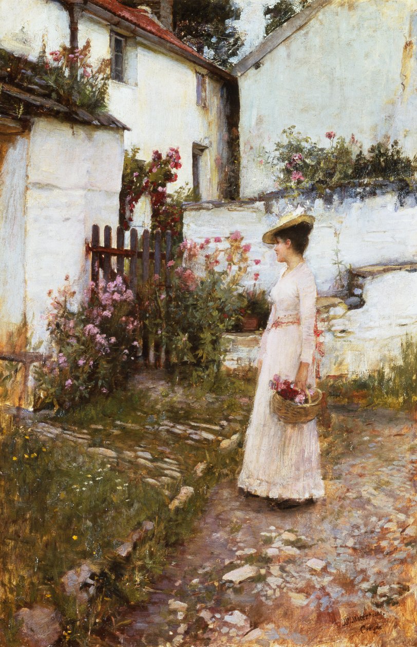 Samla sommarblommor i en Devonshire -trädgård av John William Waterhouse