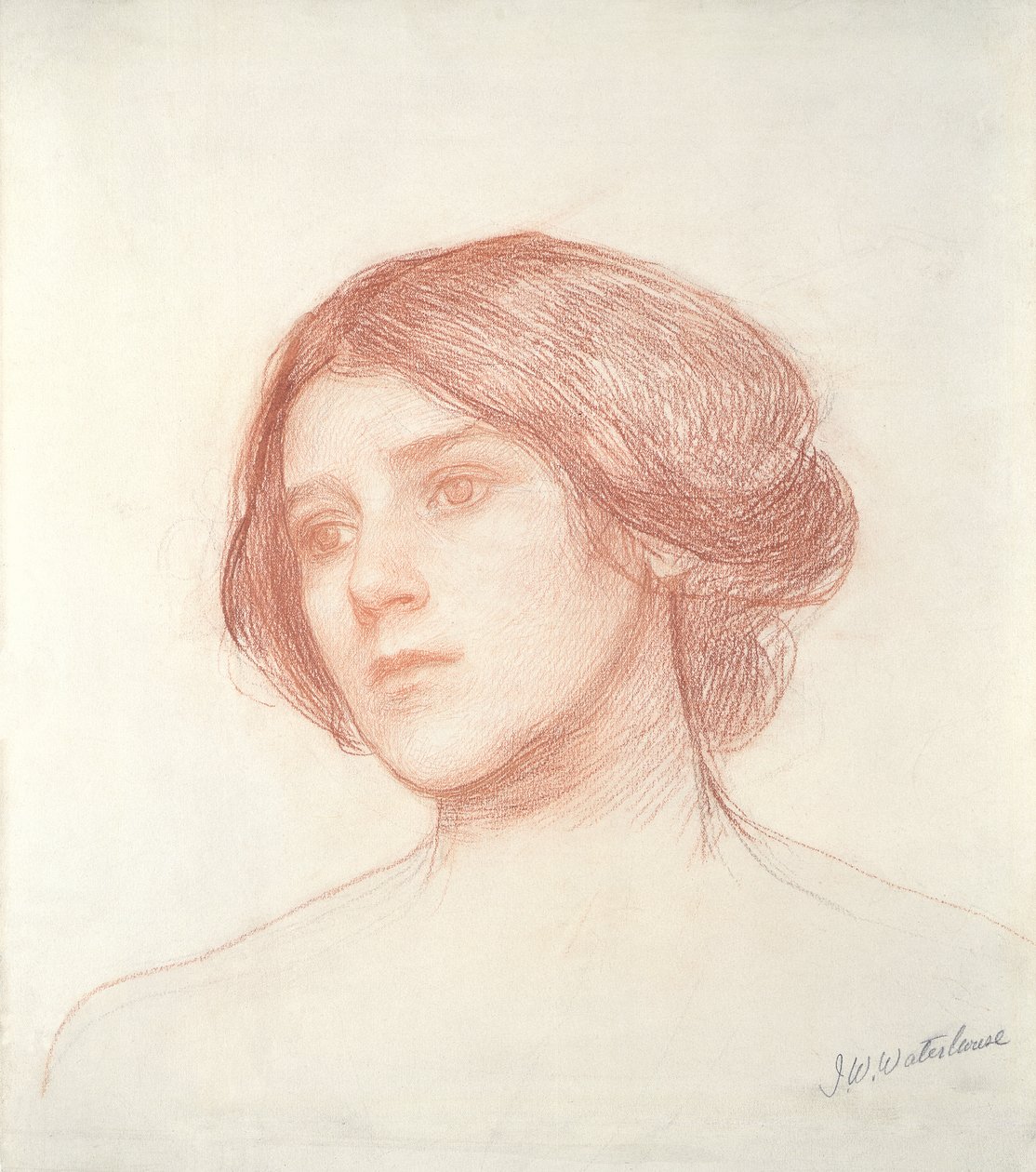 Head of a Girl (röd krita på papper) av John William Waterhouse