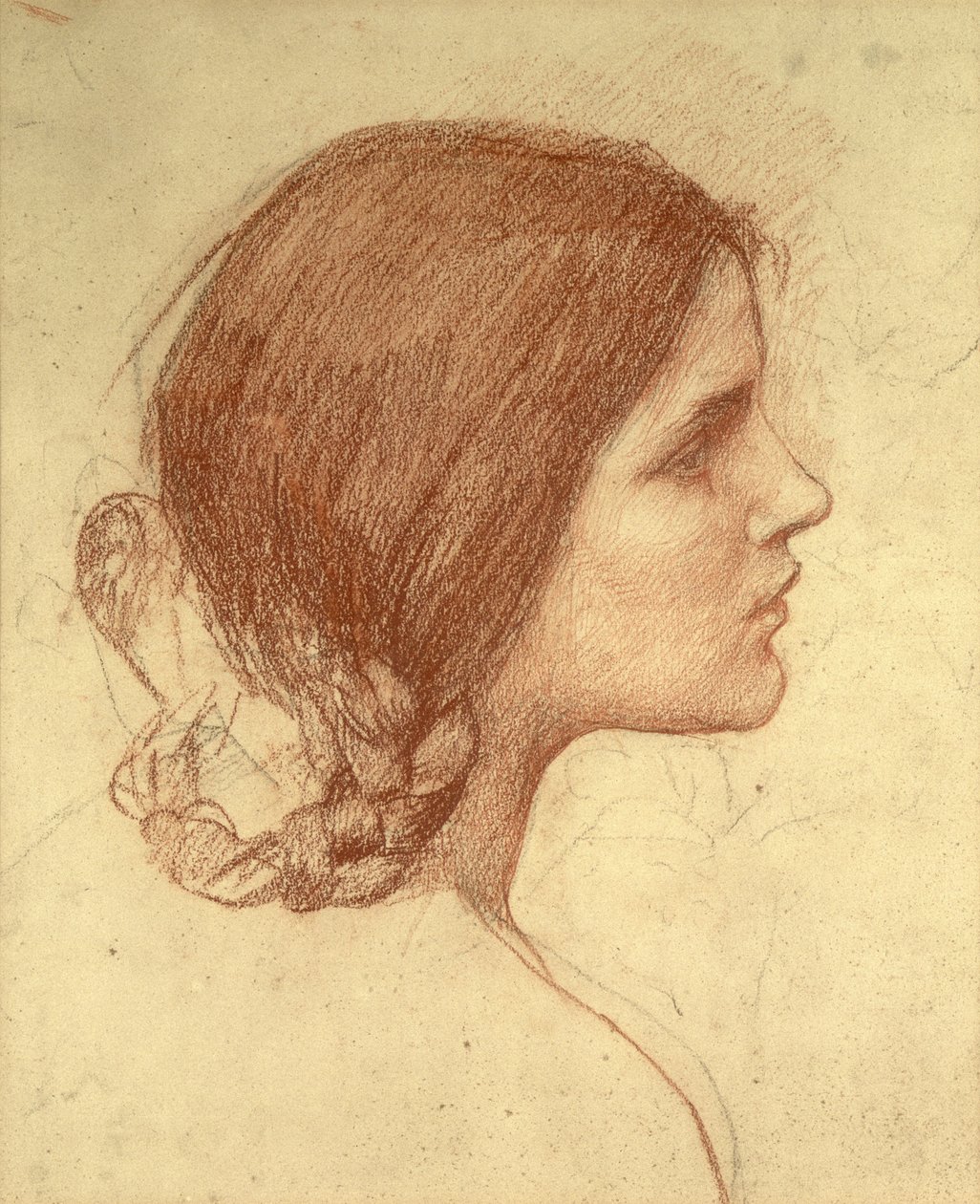 Head of a Girl, ca 1905 (röd krita på papper) av John William Waterhouse