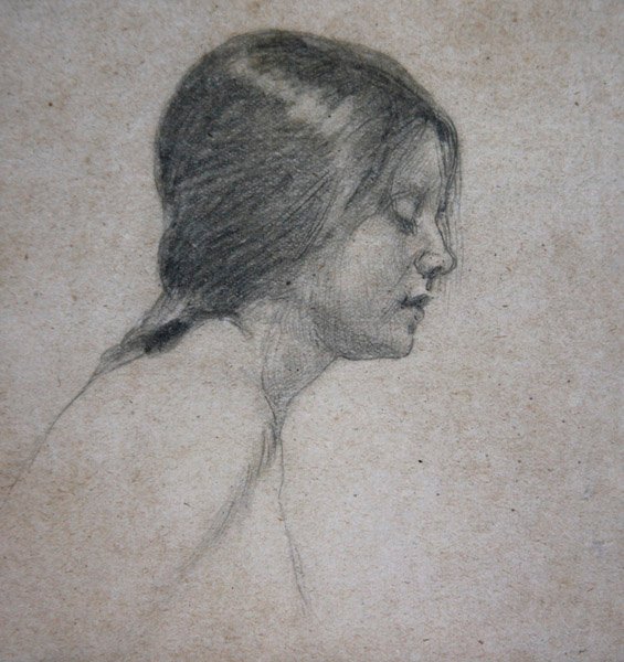 Head of a Young Girl, ca 1880 (penna på papper) av John William Waterhouse