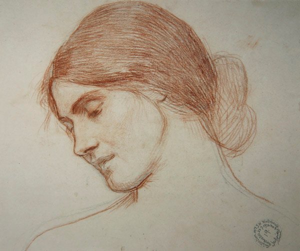 Huvudet på en ung flicka, till vänster av John William Waterhouse