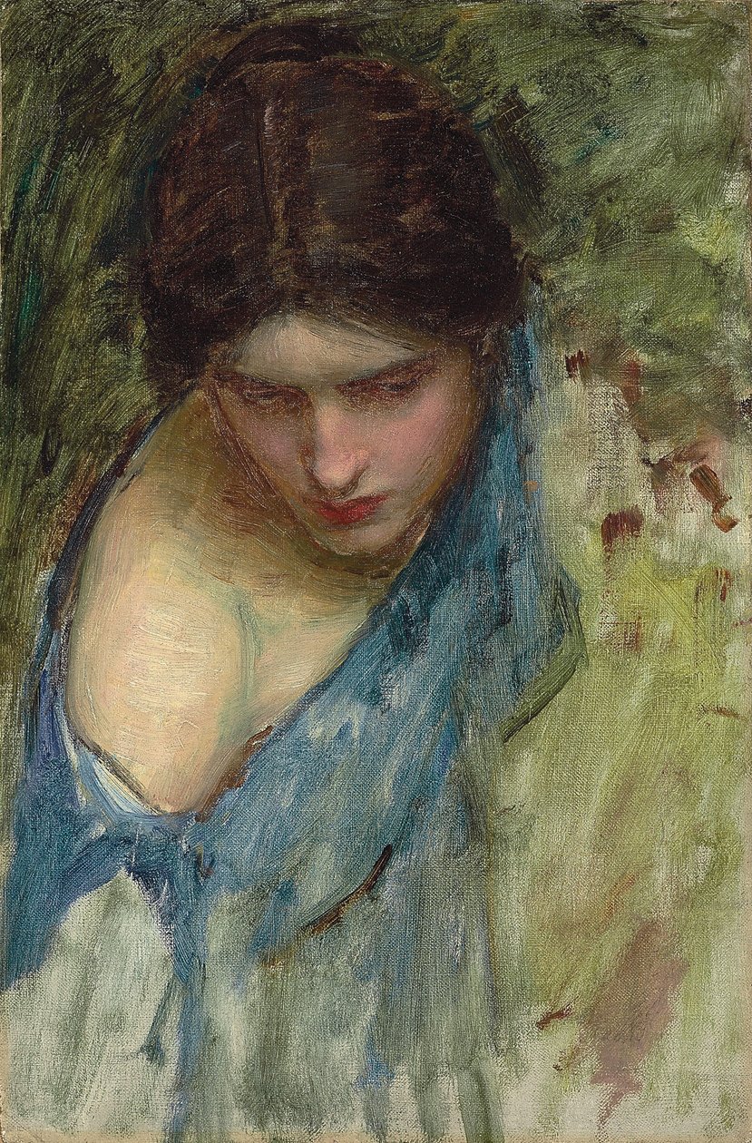 Nymphs Finding the Head of Orpheus: en skiss av nymfen till vänster av John William Waterhouse