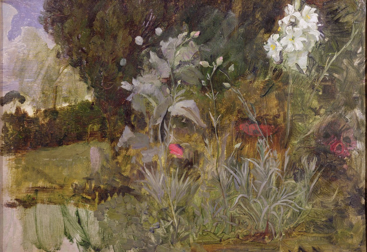 Studie av blommor och bladverk, för 