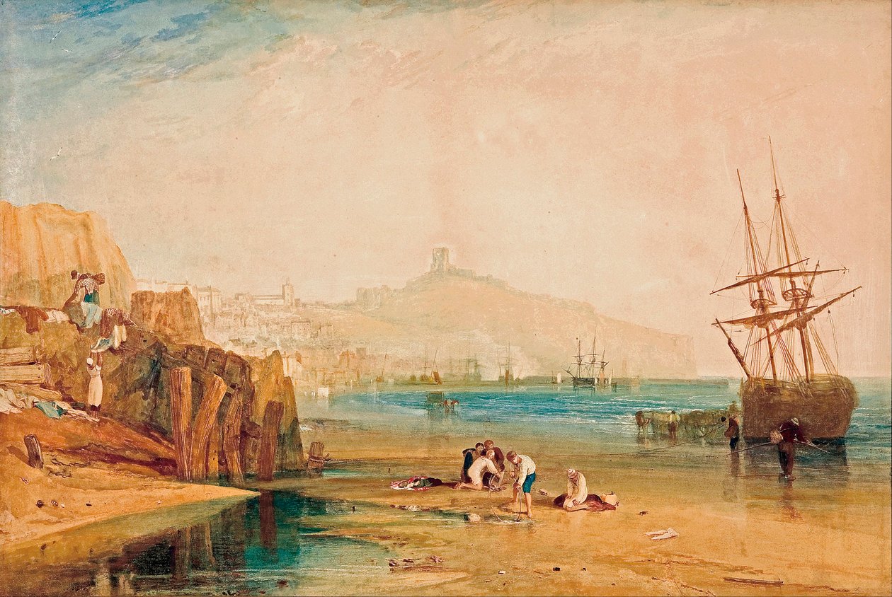 ""Utsikt över Scarborough tidigt på morgonen, barn som jagar krabbor"" Målning av Joseph Mallord William Turner (1775-1851) cirka 1810 Art Gallery of South Australia Adelaide, Australien av John William Waterhouse