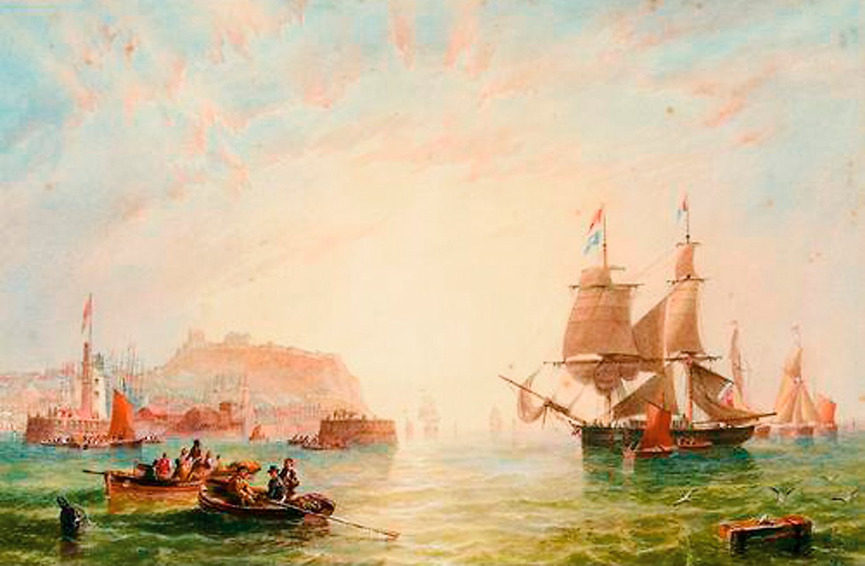 En handelsbrigg och andra fartyg utanför infarten till Scarborough av John Wilson Carmichael