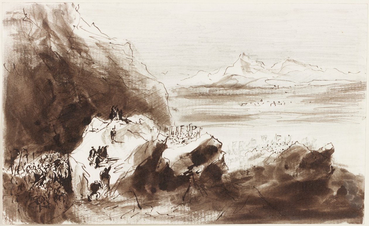 Hannibal ser Italien för första gången (penna, bläck och blyertspenna på papper (grått)) av John Wilson Carmichael