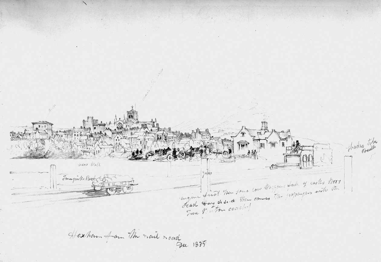 Hexham från järnvägsvägen, 1835 av John Wilson Carmichael