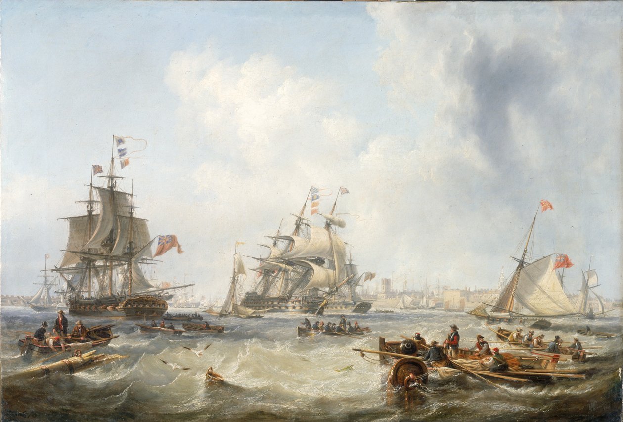 Men-of-War utanför Portsmouth Harbor av John Wilson Carmichael