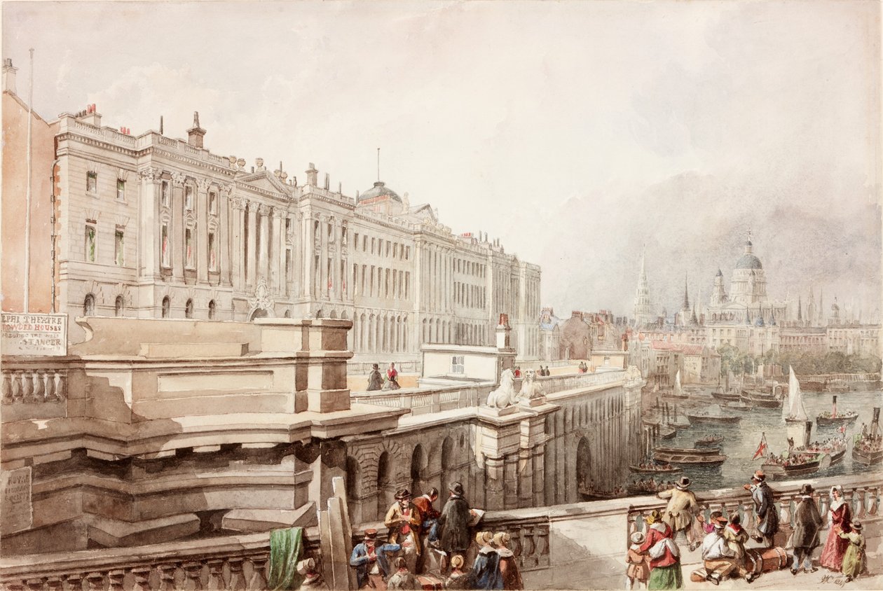 Somerset House och St Pauls från Waterloo Bridge (bodycolour) av John Wilson Carmichael