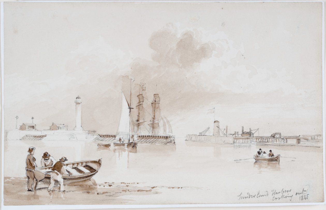 Sunderland Harbour Looking Out (penna och akvarell på papper (på papper)) av John Wilson Carmichael