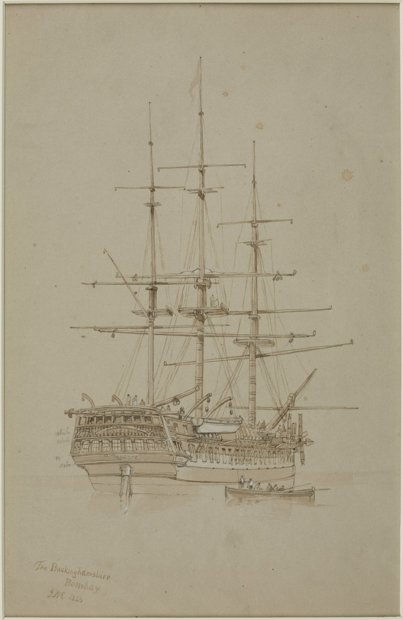 The Buckinghamshire, Bombay (penna och akvarell (monokrom) på papper (grå)) av John Wilson Carmichael