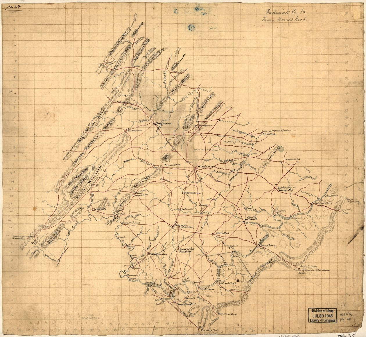 Frederick Co. Va., från Woods karta. LOC 2002627443 av John Wood