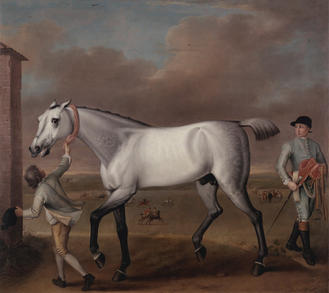 Hertigen av Hamiltons grå kapplöpningshäst "Victorious" på Newmarket av John Wootton
