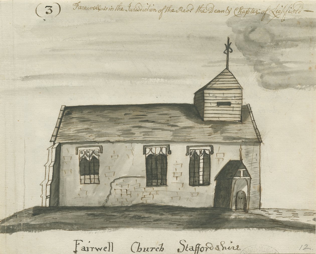 Farvälkyrkan: sepiateckning med penna och tvätt, och [c 1780] av John Wright