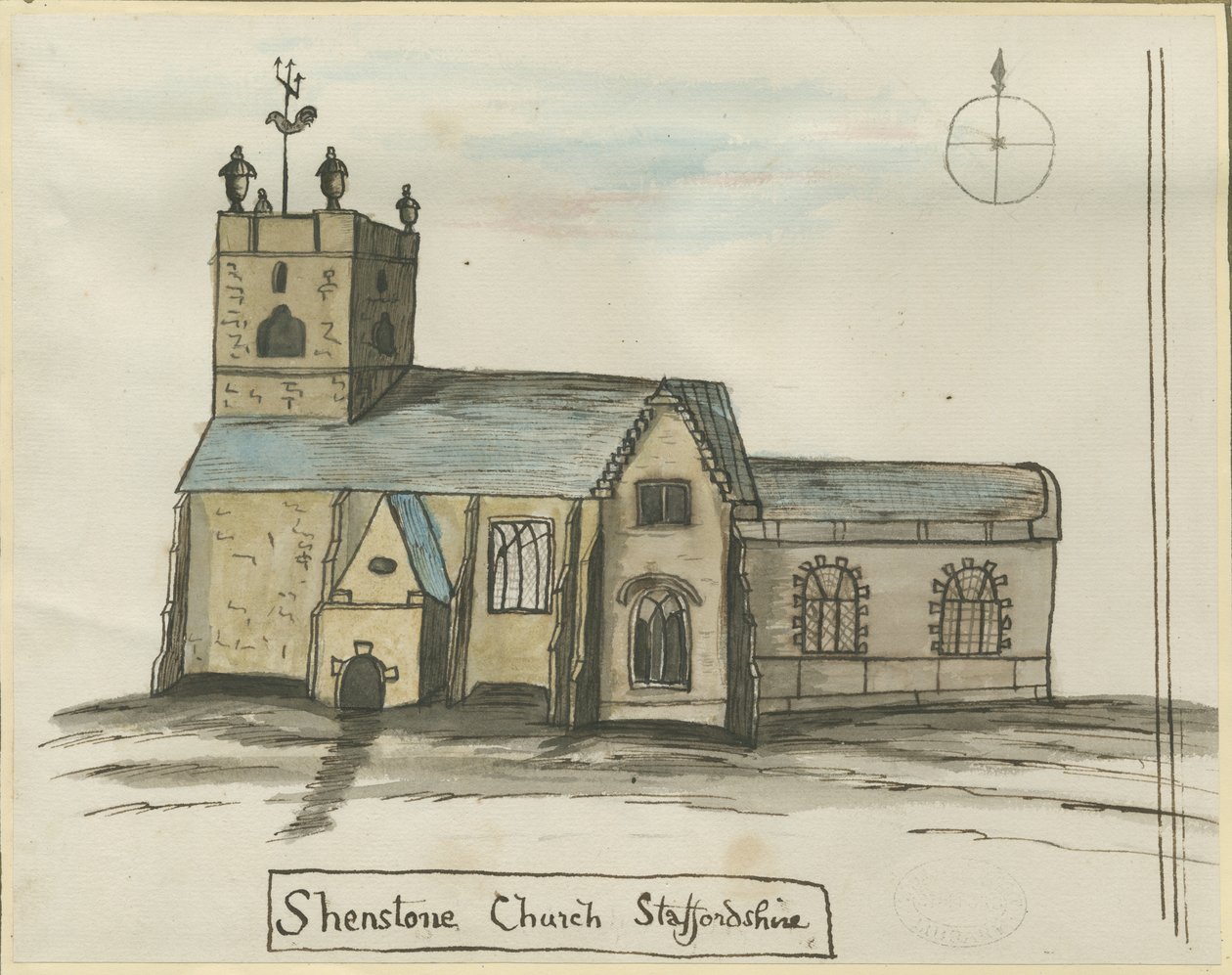 Shenstone Church: akvarellmålning, nd [1784] (målning) av John Wright