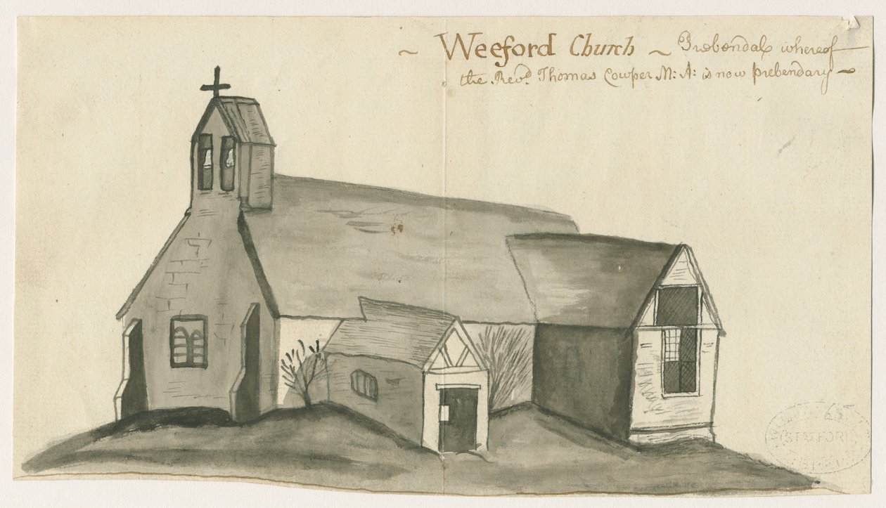 Weeford Church: sepiatvättteckning, nd [1784] (ritning) av John Wright