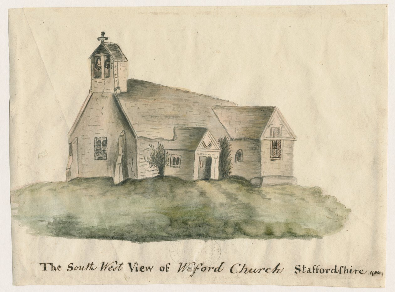 Weeford Church: akvarellmålning, 1782 av John Wright