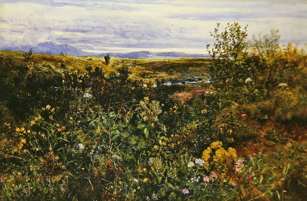 Vitt landskap med vilda blommor, ca 1855-1860 (olja på bräda) av John Wright Oakes