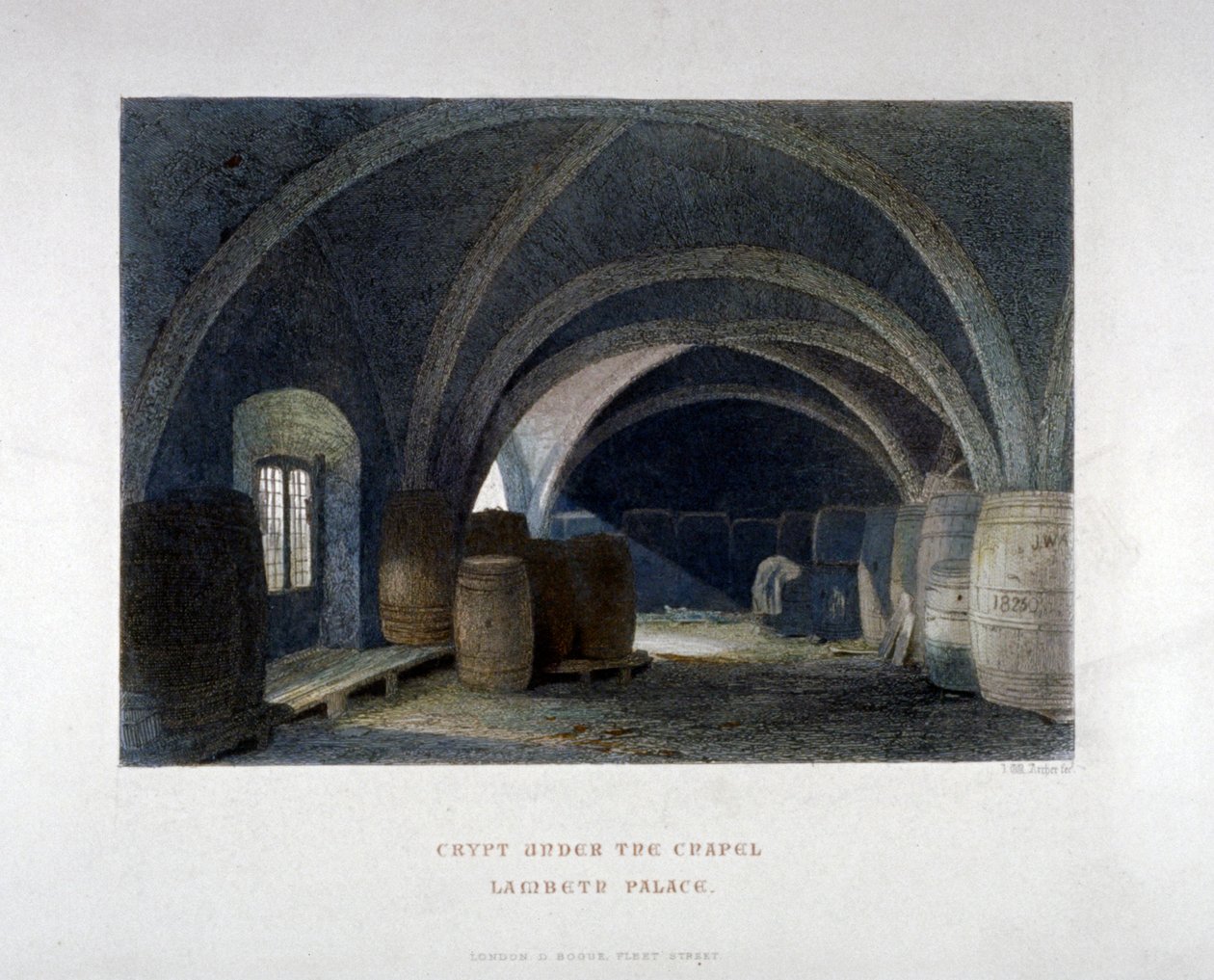 Krypta fylld med fat under kapellet vid Lambeth Palace, London, 1851. av John Wykeham Archer