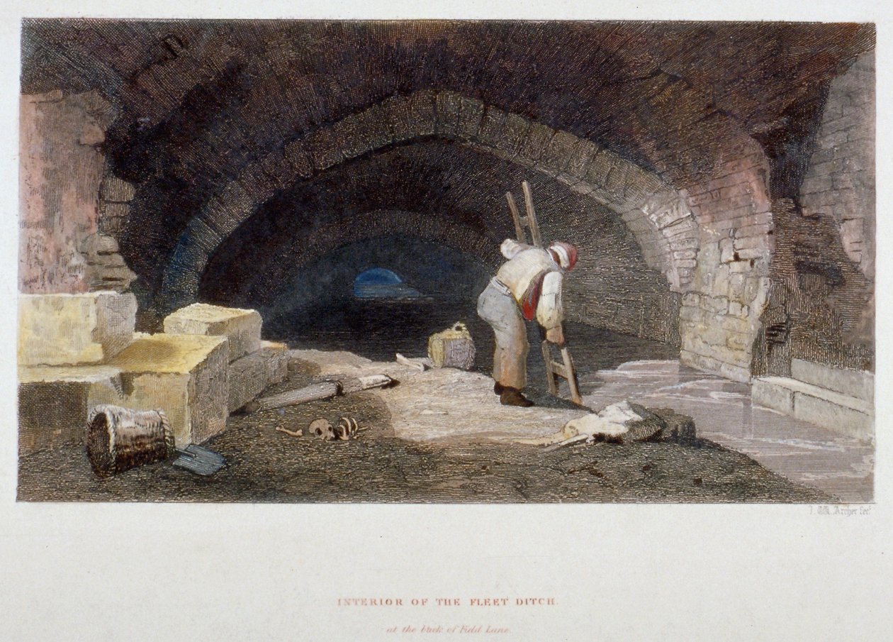 Interiör av Fleet Ditch på baksidan av Field Lane, City of London, 1851. av John Wykeham Archer