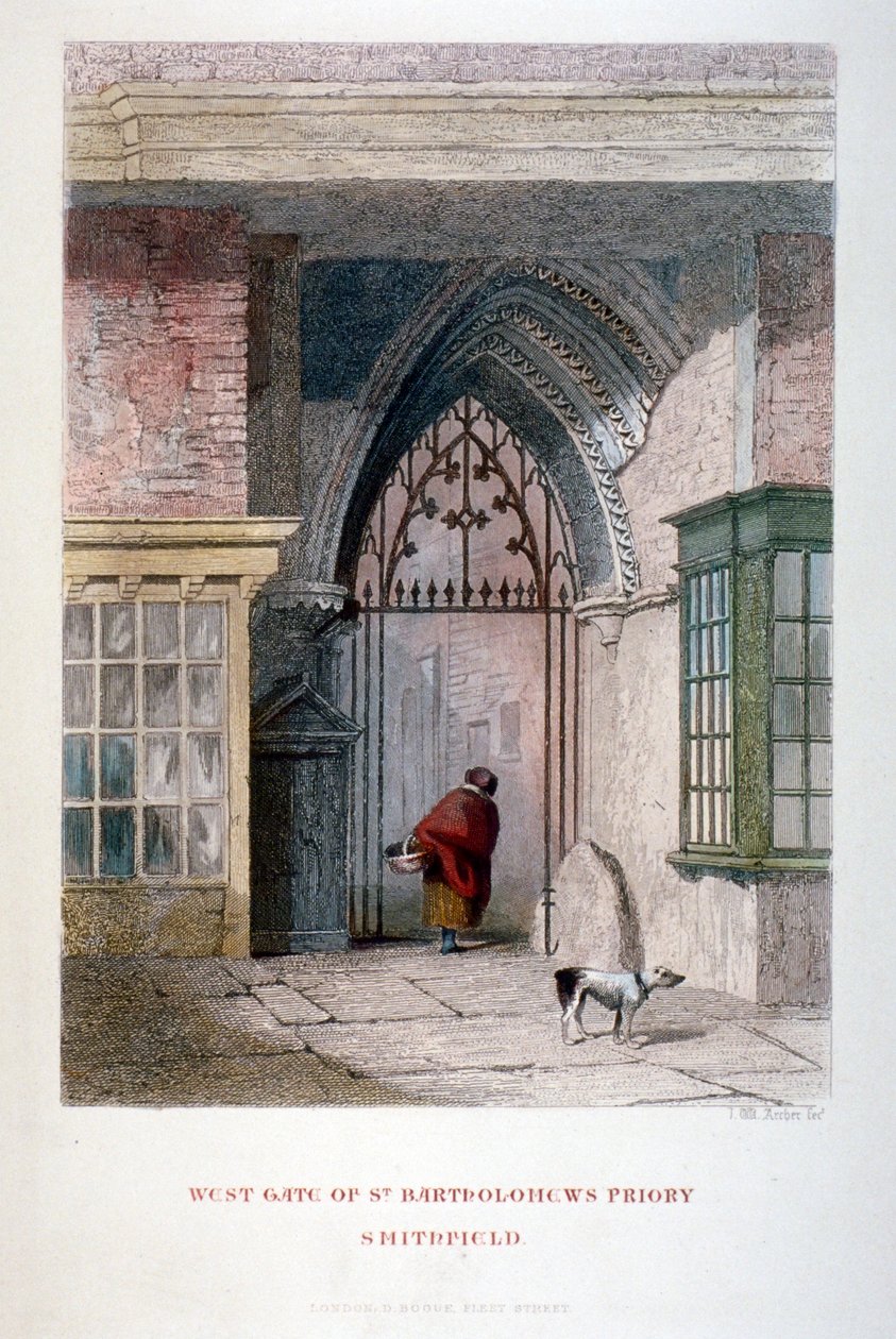 Västra porten till det gamla Priory of St Bartholomew-the-great, Smithfield, City of London, 1851 av John Wykeham Archer