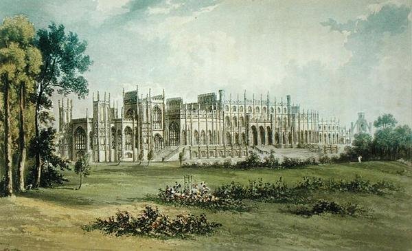 Eaton Hall, West of Garden Front, från Ackermanns Repository of Arts, publicerad ca 1826 (se även 182260) av John after Gendall