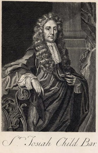 Porträtt av Sir Joseph Child (1630-1699), graverad av Michiel van der Gucht (1660-1725) av John after Riley