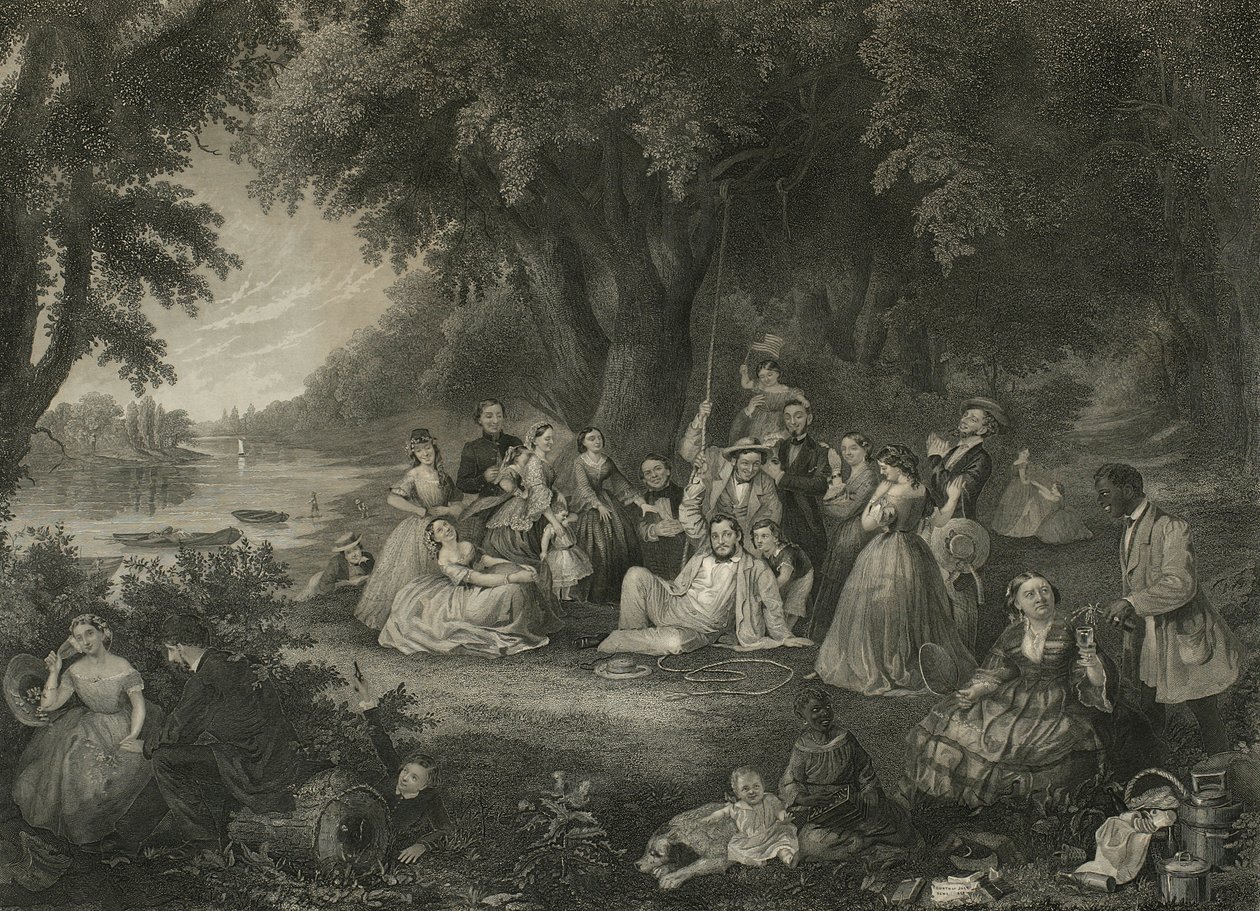 Picknicken den fjärde juli, ca 1864 (gravyr med blandad metod) av John and Hollyer Rogers
