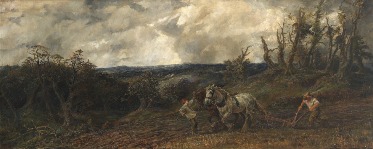 Plöjning i stormigt väder, 1853 av John and studio Gilbert