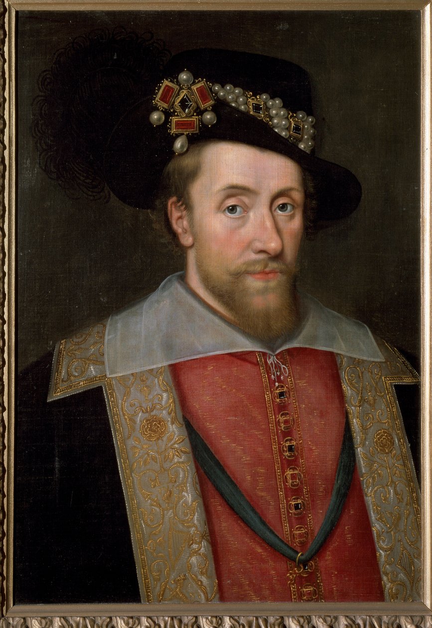 Porträtt av James I, kung av England och Irland (James VI, kung av Skottland), ca 1605 (målning) av John de (circle of) Critz