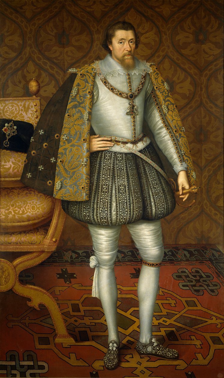James VI och I av England och Irland - Porträtt av kung James I av England (1566-1625) av De Critz (Decritz), John, the Elder (1551/2-1642), ca. 1605 - Olja på duk av John de Critz