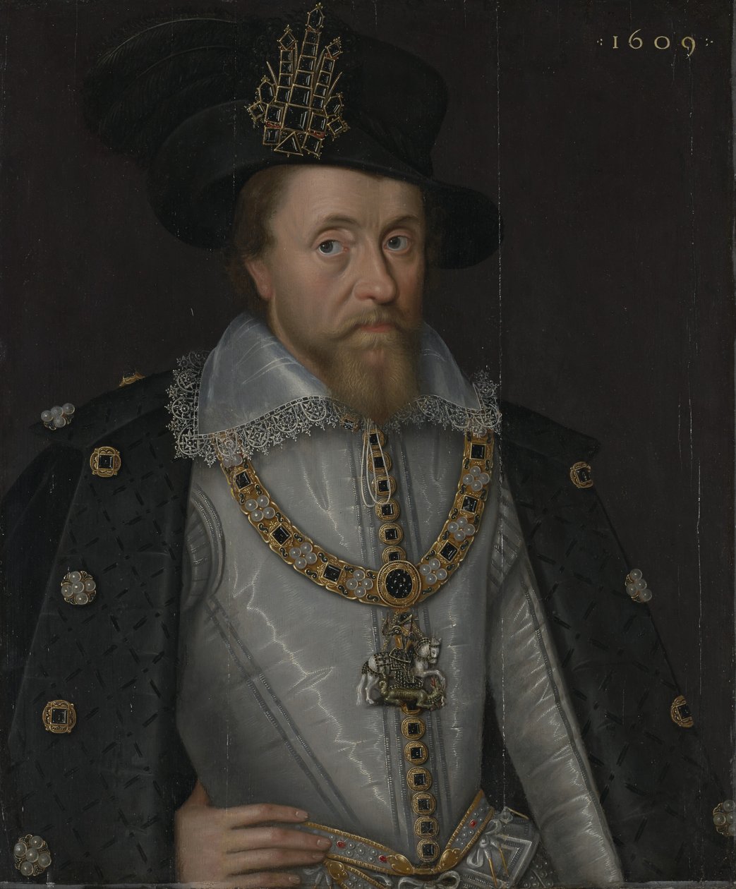 Kung Jakob I av England och VI av Skottland (1566-1625) av John de Critz